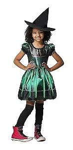 Fantasia Bruxinha Verde Bella Aranhas Infantil Halloween