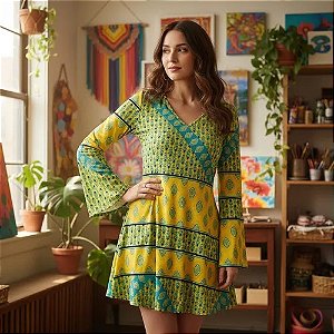 Fantasia Vestido Hippie Adulto Festas
