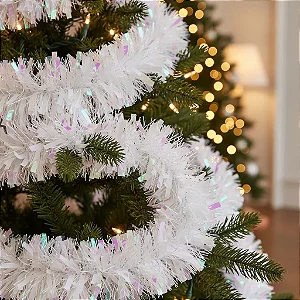 Festão Branco Natal Luxo Holográfico Enfeite Decoração