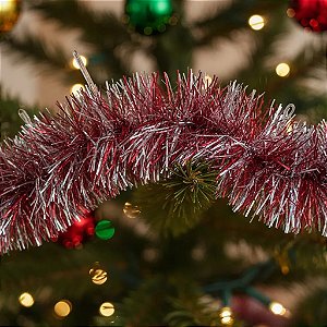 Festão Grosso Vermelho Prateado 2 Metros Natal Luxo Enfeite