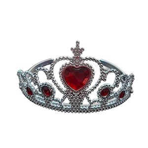 Tiara Coroa Princesa Prateada Strass Vermelho Festa Fantasia