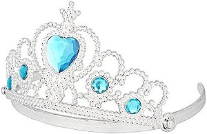 Tiara Coroa Princesa Prateada Strass Azul Festa Fantasia