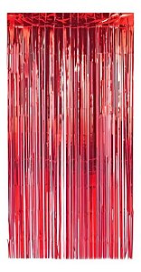 Cortina Metalizada Decoração Fitas Vermelho 1x2m Festa