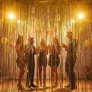 Cortina Metalizada Decoração Fitas Dourado 1x2m Festa Dourado