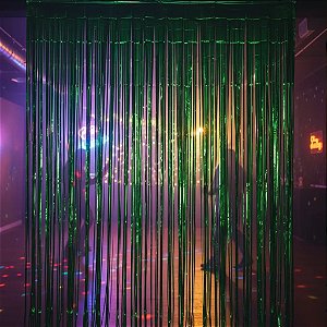 Cortina Metalizada Decoração Fitas Verde 1x2m Festa