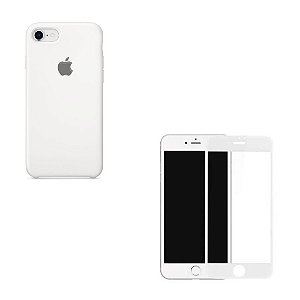 Kit Capa Aveludada iPhone 7/8 Branca e Película 3D Branca