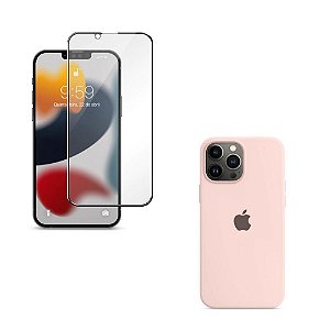 Kit Capa Rosa Areia para iPhone 13 Pro Max e Película 3D 5D