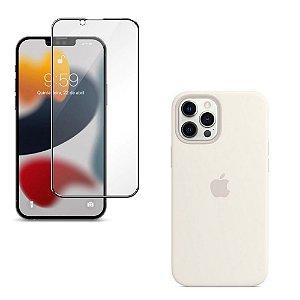 Kit Capa Aveludada iPhone 12 Pro Max Branco e Película 3D