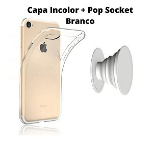 Kit Capa Incolor Iphone 7 8 Suporte Anel Selfie Celular Branco Smarttech Loja St