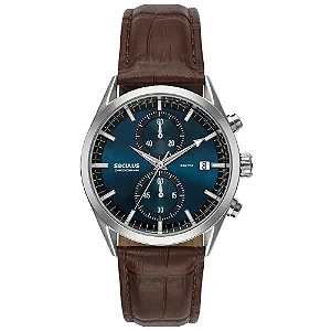 Relógio Seculus Cronógrafo Couro Prata ref: 77307G0SVNC1