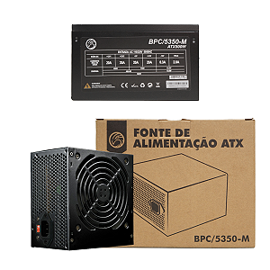 FONTE ATX 500W BRAZILPC BPC/5350B-M 12X12CM 24 PINOS COM CABO PRETO BOX (FONTE PRETA, FAN 12CM/CX PARDA)