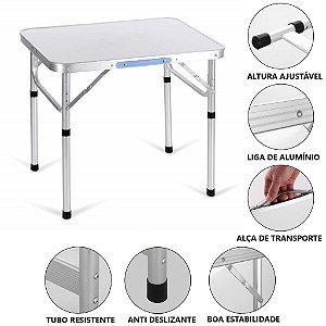 Mesa Dobrável Alumínio 60x45 Cm Vira Maleta Com Alça