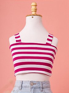 Top Cropped Listrado Branco e Pink