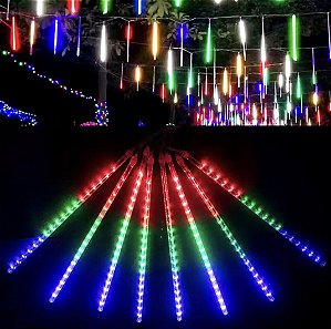 Tubo Chuva Meteoro LED Snowfall RGB Colorido 50cm Impermeável Bivolt