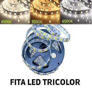 Fita LED 5025 14.4W Tricolor Multi-Temperatura 3000K/ 6500K 120 LED's IP20 5 metros 12V