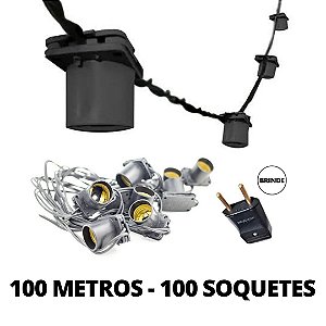 Cordão Varal de Luz Festão 100 Metros com 100 Soquetes Bivolt