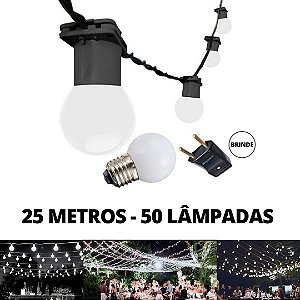KIT Cordão Varal de Luz Festão 25 Metros com 50 Lâmpadas Branco Frio Bivolt