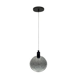 Lustre Pendente Disco Bolhas Cristal Preto LED 6W 15cm 3000K Bivolt