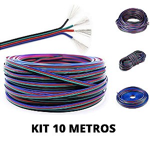 KIT 10 Metros Cabo Flat Polarizado RGB Fio 4 Vias 22AWG