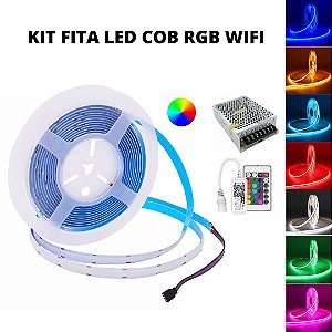 KIT Fita LED COB RGB 18W/ Metro 810 LED IP20 12V 5 Metros Wi-Fi + Fonte