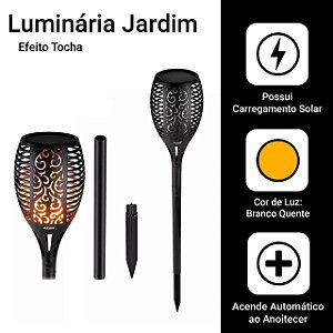 Luminaria Espeto Jardim LED Tocha Chama Solar Fogo IP67 Uso Externo