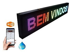 Painel LED RGB 135x20 Letreiro Colorido Luminoso Digital Alto Brilho Wi-Fi Externo