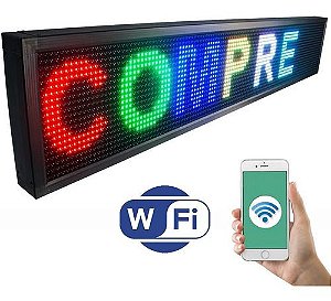 Painel LED RGB 135x20 Letreiro Colorido Luminoso Digital Alto Brilho Wi-Fi