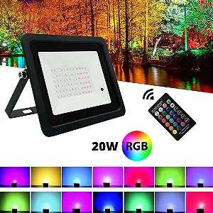 Refletor 20W LED SMD Slim Mini Holofote RGB Colorido IP67 Bivolt