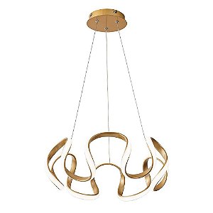 Lustre Pendente Moderno Curvas LED 50W Dourado 4000K 55cm Bivolt