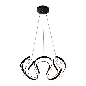 Lustre Pendente Moderno Curvas LED 50W Preto 4000K 55cm Bivolt