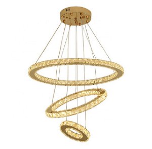 Lustre Pendente 3 Anéis LED 60W Dourado Duplo 3000K Bivolt