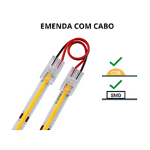 Conector Emenda FIta LED 10mm Rabicho Duplo 12V 24V 110V 220V