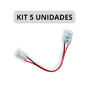 KIT 5 Conector Emenda FIta LED 10mm Rabicho Duplo 12V 24V 110V 220V