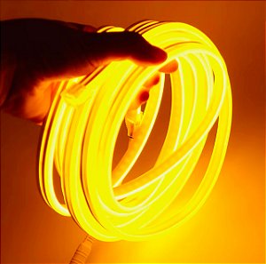 KIT 1 a 10 Metros Mangueira Fita LED Neon Flex Ambar + Rabicho