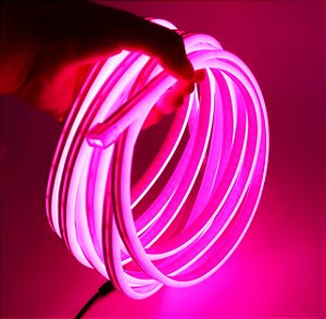 KIT 1 a 10 Metros Mangueira Fita LED Neon Flex Rosa + Rabicho