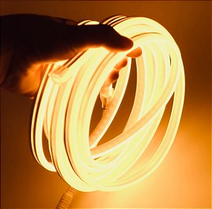 KIT 1 a 50 Metros Mangueira Fita LED Neon Flex Branco Quente 3000K + Rabicho