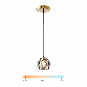 Lustre Pendente LED 3W Cúpula Vidro Dourado Multicor Bivolt