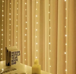 Cortina LED 3x3 Metros 240 Lâmpadas Efeito Cascata Branco Quente BIvolt