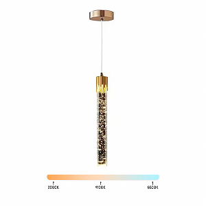 Lustre Pendente LED 7W Tubo Cristal Dourado Chuva Multicor Bivolt
