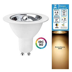 Lâmpada LED 4.8W AR70 IRC90 GU10 Branco Quente 3000K Bivolt