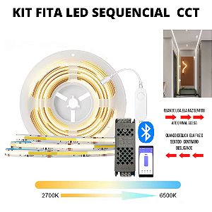 KIT Fita LED COB Sequencial 576 LED’s 24V 5 Metros CCT Multicor + Fonte