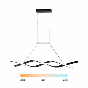 Lustre Pendente Moderno LED 30W Onda Dupla Preto Multicor Bivolt