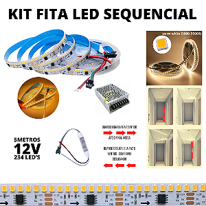 KIT Fita LED Sequencial 234 LED’s 12V 5 Metros 3000K + Fonte