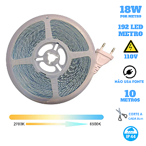 Fita 192 LED's 110V 10 Metros IP44 3528 18W CCT Multicor Liga Direto