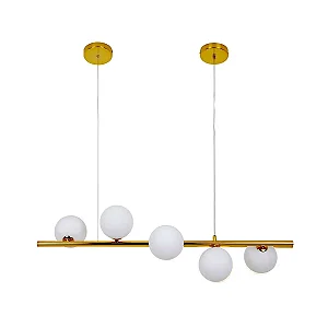Lustre Pendente Jabuticaba 5 Globos Vidro Espiral Molecular Dourado Bivolt