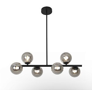 Lustre Pendente Jabuticaba 6 Globos Vidro Fumê Preto G9 Bivolt