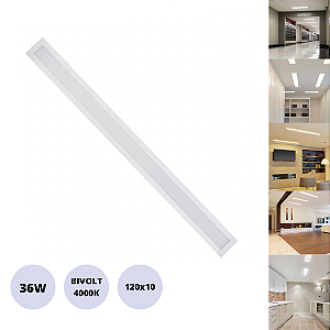 Painel 36W LED 120x10 Embutir Slim Retangular Branco Neutro 4000K Bivolt