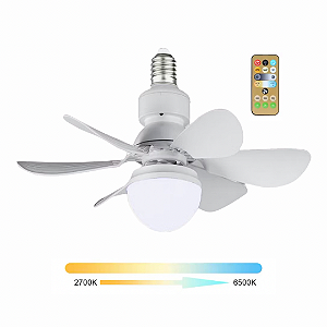 Ventilador de Teto Lampada LED E27 60W Multicor Controle Remoto Bivolt