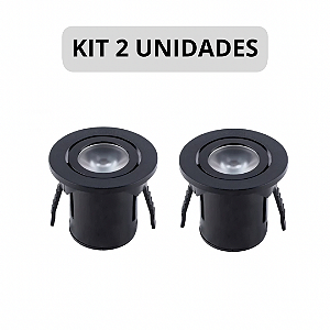 KIT 2 Mini Spot LED 1W Móvel Redondo Direcionável Preto 3000K Bivolt