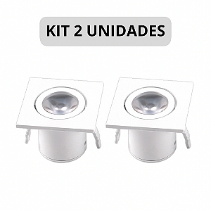 KIT 2 Mini Spot LED 1W Móvel Quadrado Direcionável Branco 3000K Bivolt